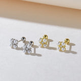 925 Silver Pearl Zircon Flowers Stud Earrings French Vintage Jewelry