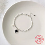 925 Silver Retro Heart Amber Beads Chain Bracelet Women Jewelry