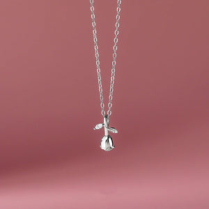 925 Silver Rose Flower Pendant Necklace Romantic Wedding Jewelry