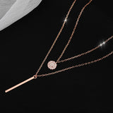 925 Silver CZ Necklace Double Layer Long Pendant Geometric