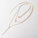 925 Silver CZ Necklace Double Layer Long Pendant Geometric