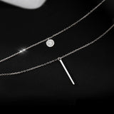 925 Silver CZ Necklace Double Layer Long Pendant Geometric