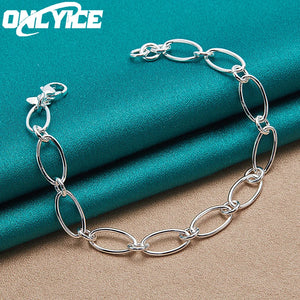 925 Sterling Silver Round Oval Chain Bracelet Wedding Party Jewelry