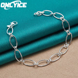 925 Sterling Silver Round Oval Chain Bracelet Wedding Party Jewelry
