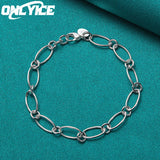 925 Sterling Silver Round Oval Chain Bracelet Wedding Party Jewelry