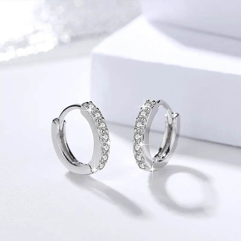 925 Silver Shimmering Row Crystal Hug Earrings For Women