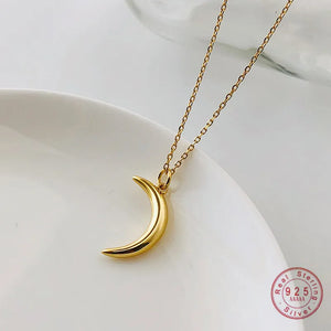 925 Silver Crescent Pendant Clavicle Necklace Women Jewelry