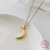 925 Silver Crescent Pendant Clavicle Necklace Women Jewelry