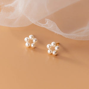 925 Silver Small Earrings Shell Beads Synthetic Pearls
