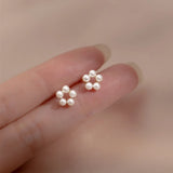 925 Silver Small Earrings Shell Beads Synthetic Pearls