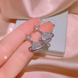 925 Silver Star Earth Ring Necklace Set with Diamonds