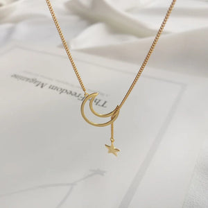 925 Silver Star Moon Clavicle Chain Necklace for Women