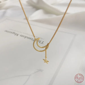 925 Silver Star Moon Clavicle Chain Necklace for Women