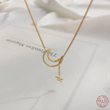 925 Silver Star Moon Clavicle Chain Necklace for Women