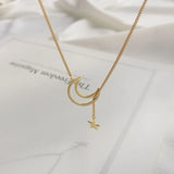 925 Silver Star Moon Clavicle Chain Necklace for Women