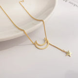 925 Silver Star Moon Clavicle Chain Necklace for Women