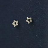 925 Silver Star Stud Earrings 14k Plating Pav