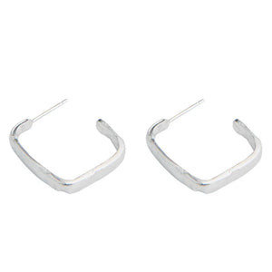 925 Silver Light Pleated Square Hook Earrings