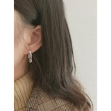 925 Silver Light Pleated Square Hook Earrings