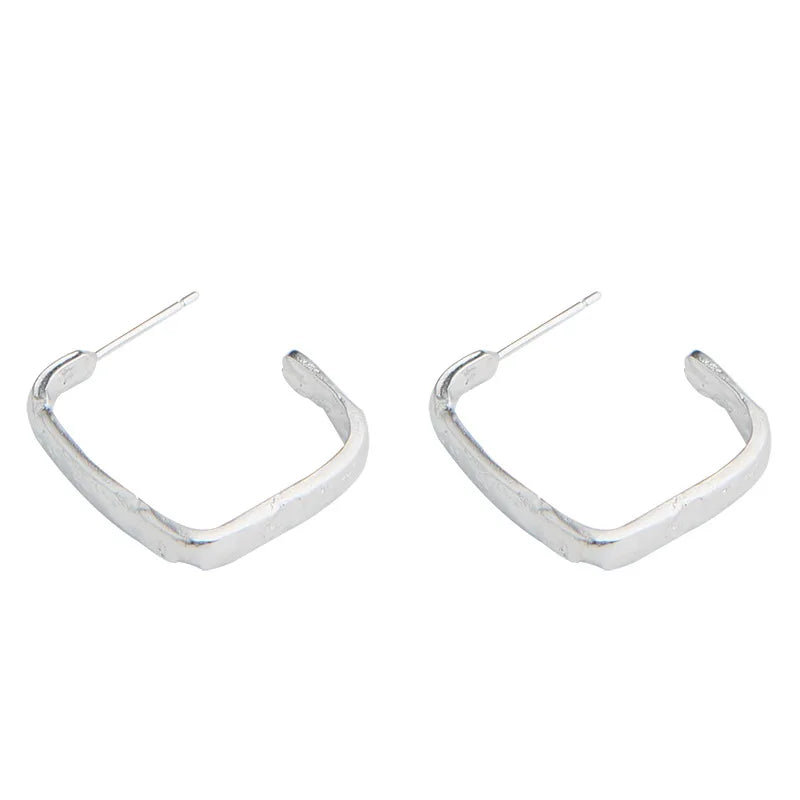 925 Silver Light Pleated Square Hook Earrings