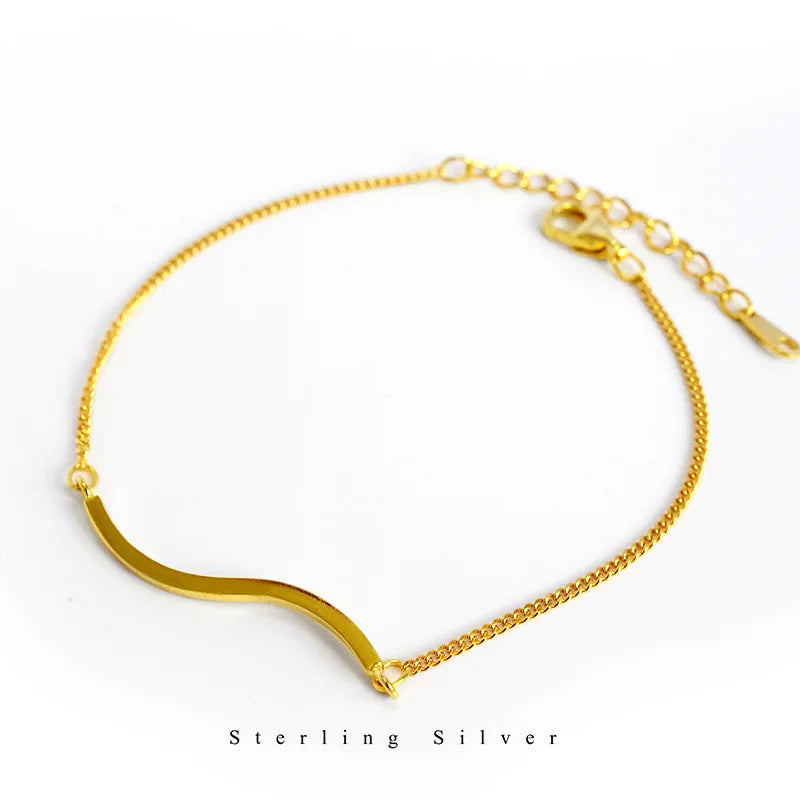 925 Silver Vintage Wave Bracelet for Women Ocean Beach Party Jewelry