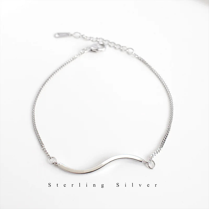 925 Silver Vintage Wave Bracelet for Women Ocean Beach Party Jewelry