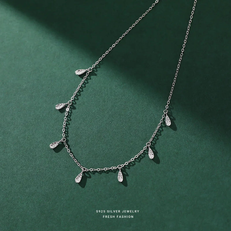 925 Sterling Silver Water Drop Pendant Necklace for Women Girl