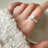925 Silver Cross Pearl Adjustable Ring for Women and Girls