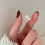 925 Silver Cross Pearl Adjustable Ring for Women and Girls