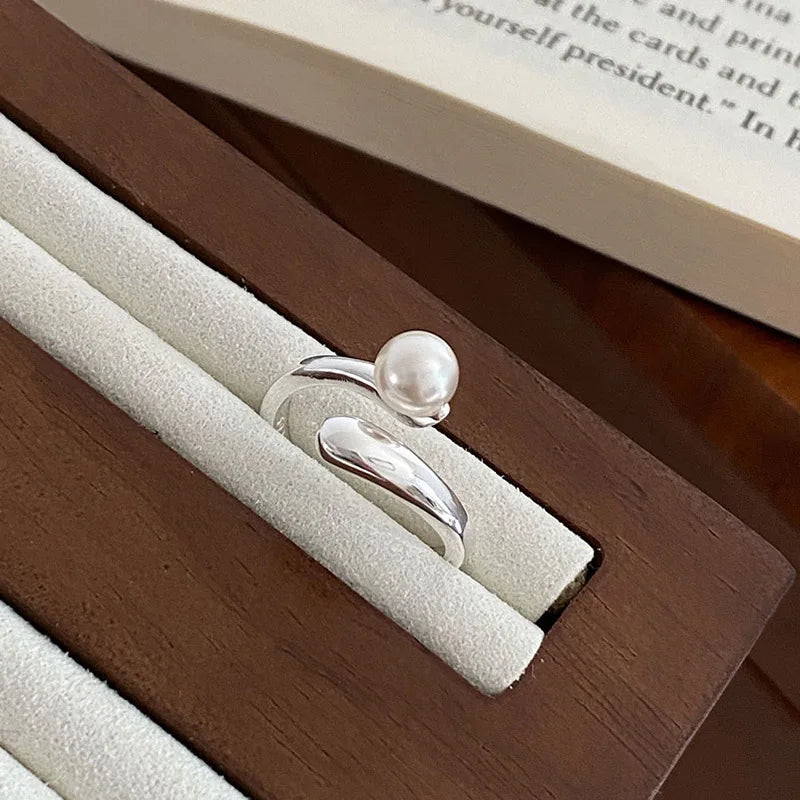 925 Silver Cross Pearl Adjustable Ring for Women and Girls