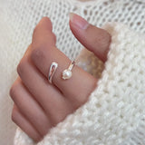 925 Silver Cross Pearl Adjustable Ring for Women and Girls