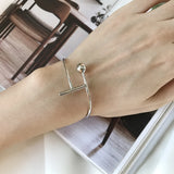 925 Silver Bead Opening Line Bangle Bracelet
