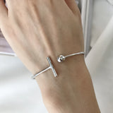 925 Silver Bead Opening Line Bangle Bracelet
