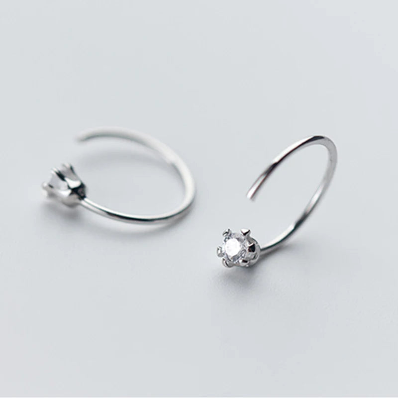 925 Silver Zircon Circle Earring CZ Crystal Piercing Jewelry