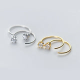 925 Silver Zircon Circle Earring CZ Crystal Piercing Jewelry