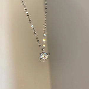925 Silver Single Zircon Necklace Six Claws Zircon Chain Wedding Jewelry
