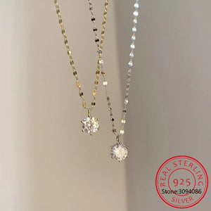 925 Silver Single Zircon Necklace Six Claws Zircon Chain Wedding Jewelry