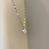 925 Silver Single Zircon Necklace Six Claws Zircon Chain Wedding Jewelry