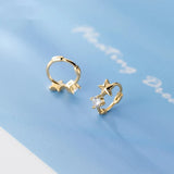 925 Silver Zircon Star Round Hoop Earrings Small Ear Buckle Huggie Jewelry