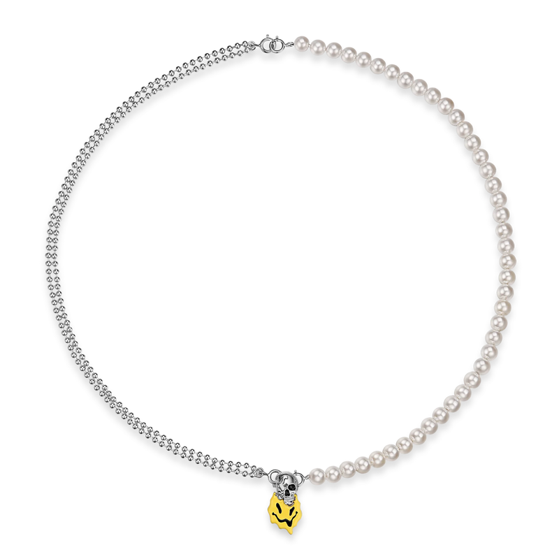 925 Silver Skeleton Pearl Pendant Necklace Y2K Style Jewelry