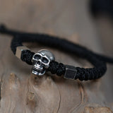 925 Silver Skull Bracelet Rope Skeleton Charm Bracelet Men