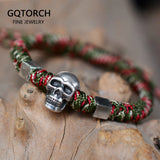 925 Silver Skull Bracelet Rope Skeleton Charm Bracelet Men