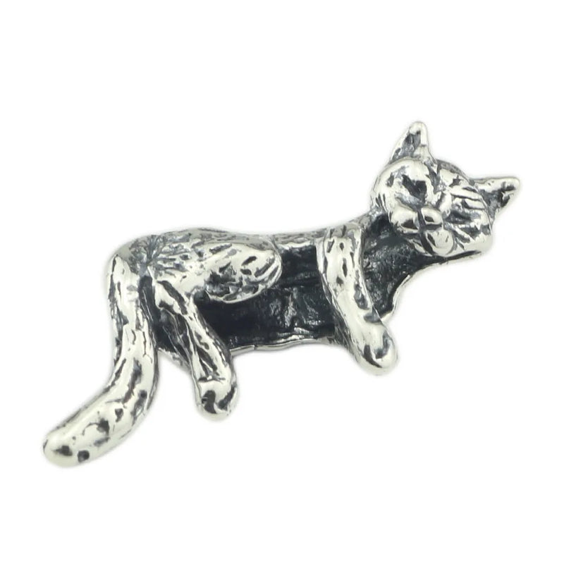 925 Sterling Silver Sleeping Cat Charm Bead European Jewelry