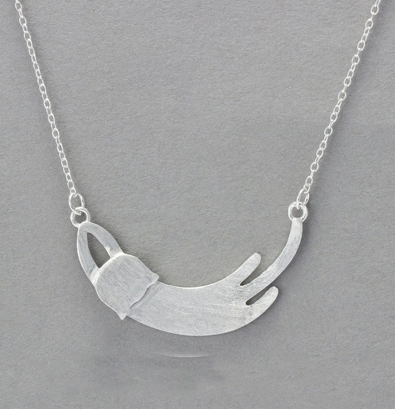 925 Silver Sleeping Cat Necklace Pendant for Women - Lady Gift