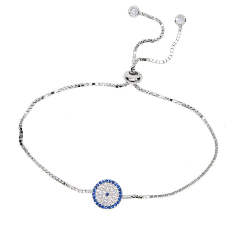 925 Silver Slider Dainty Bracelet with Round CZ Charm Bangle for Women