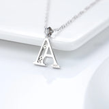 925-Sterling-Silver Letter Initial Necklace with Cubic Zirconia Pendant