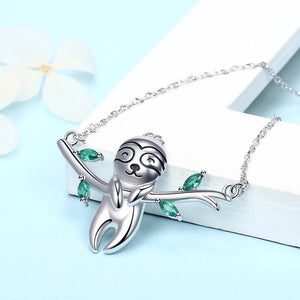 925 Silver Sloth Necklace 'Slow Down Be Happy' Animal Pendant Jewelry