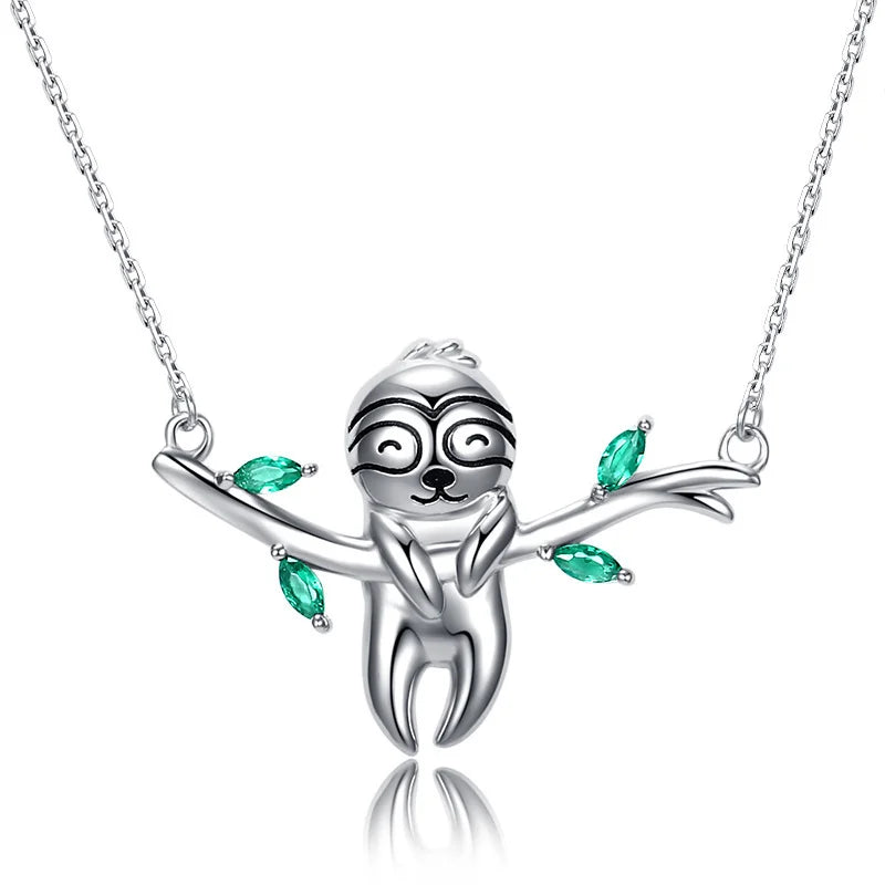 925 Silver Sloth Necklace 'Slow Down Be Happy' Animal Pendant Jewelry