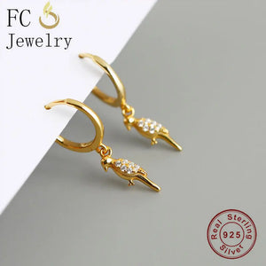 925 Silver Bird Parrot Pendant Hoop Earrings For Women