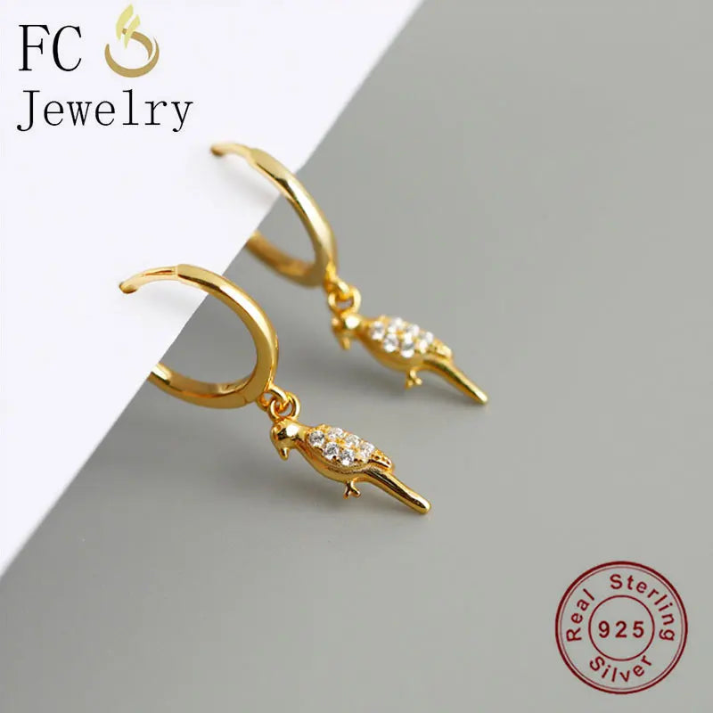 925 Silver Bird Parrot Pendant Hoop Earrings For Women